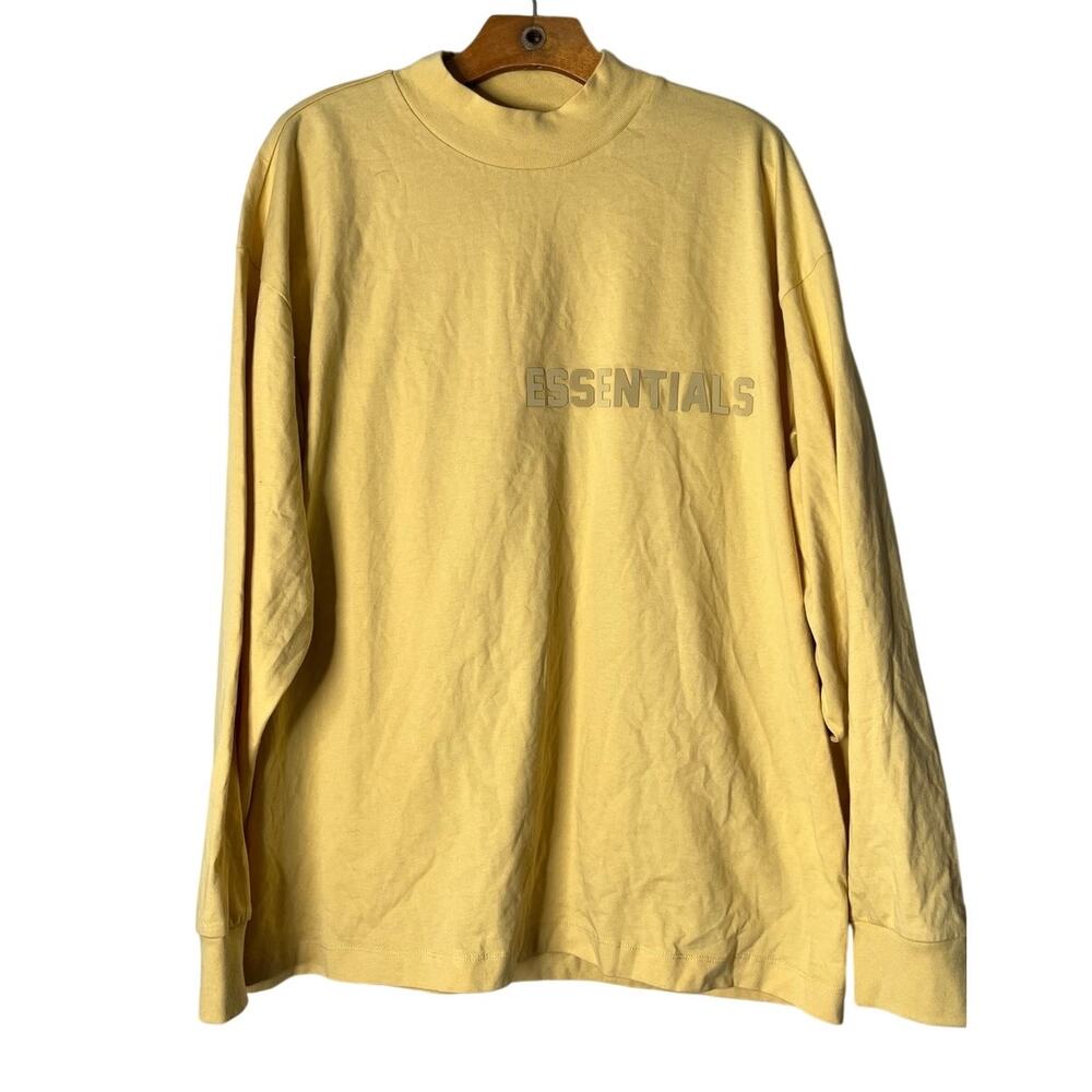 Fear Of God Essentials Mock Neck Long Sleeve T-shirt Pale Yellow Mens Medium
